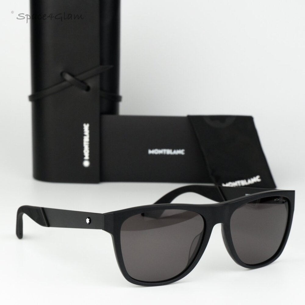 Montblanc Women Sunglasses Matte Black Grey Square MB0298S 001 BRAND NEW
